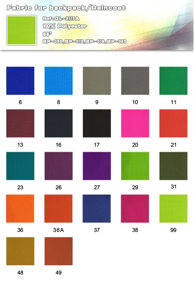 GZ-DL 背包/雨衣色卡  DL-2177A  100％POLYESTER 正面照